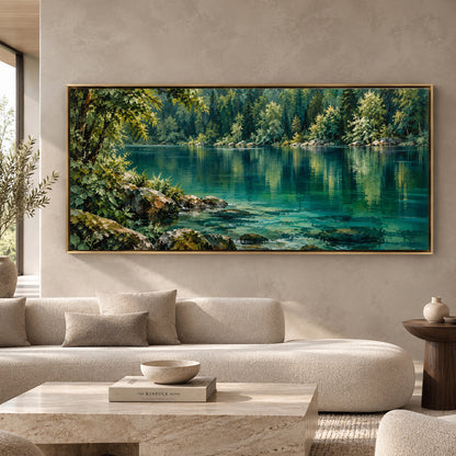 Emerald Forest Lake Panoramic Canvas Art