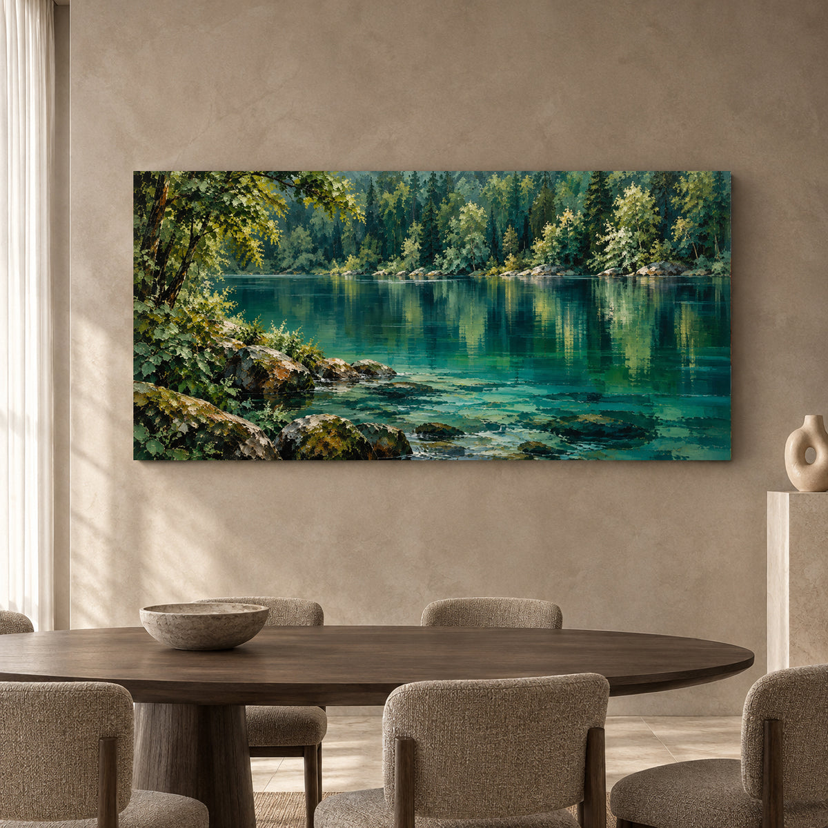 Emerald Forest Lake Panoramic Canvas Art