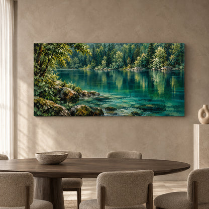 Emerald Forest Lake Panoramic Canvas Art