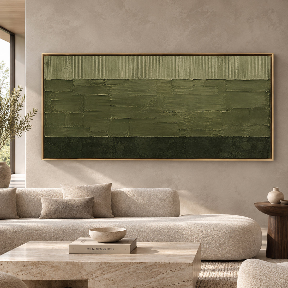 Sage Green Textured Abstract Canvas Art with Minimalist Design