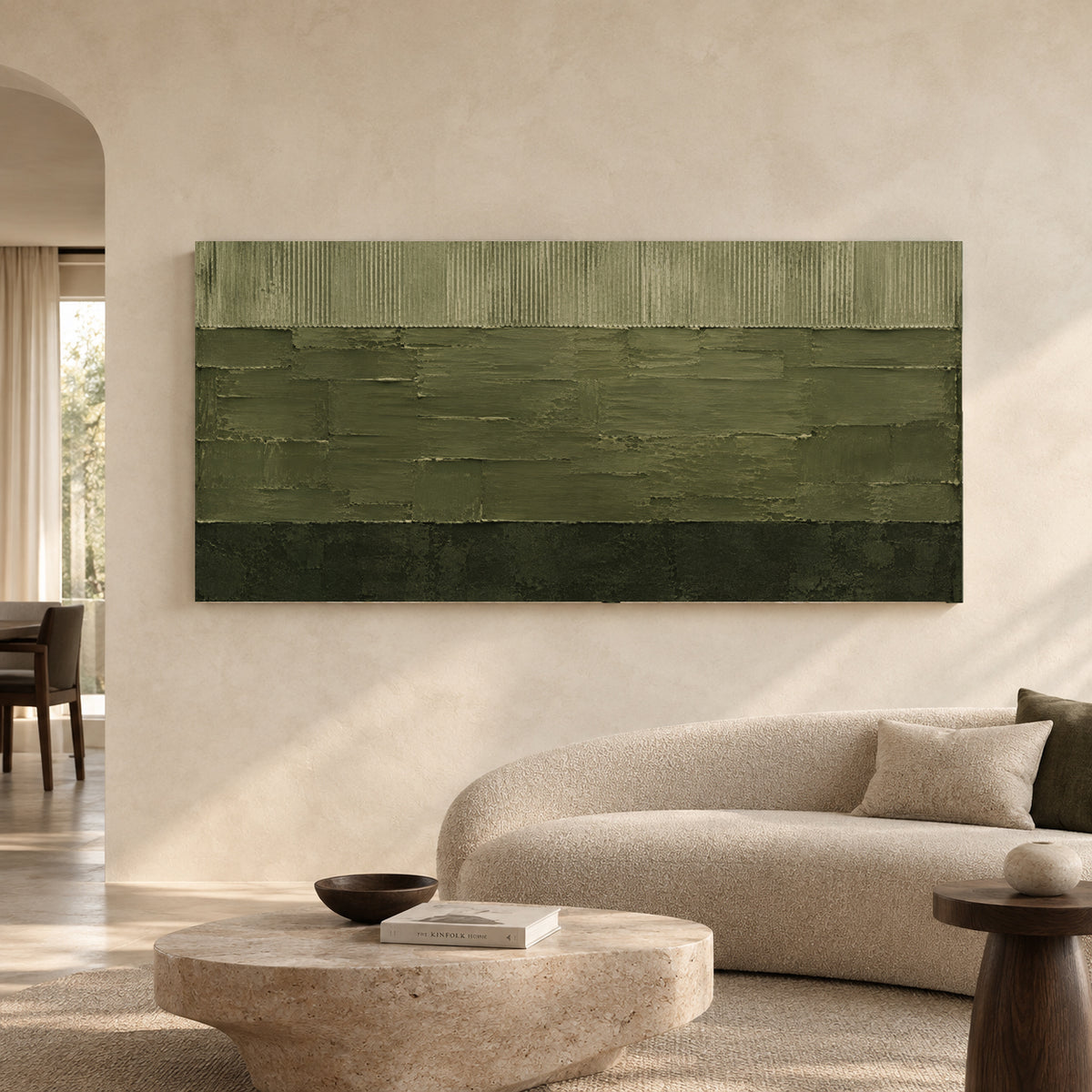 Sage Green Textured Abstract Canvas Art with Minimalist Design