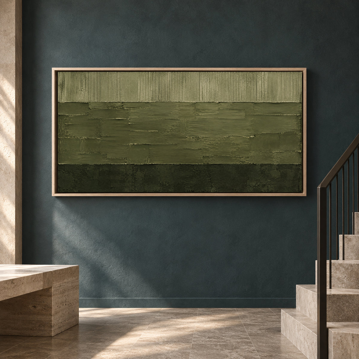 Sage Green Textured Abstract Canvas Art with Minimalist Design