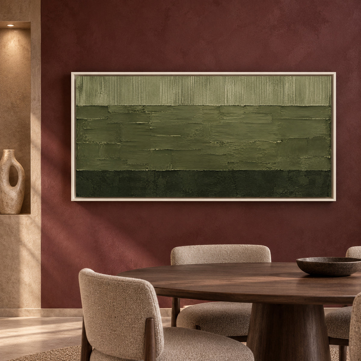 Sage Green Textured Abstract Canvas Art with Minimalist Design