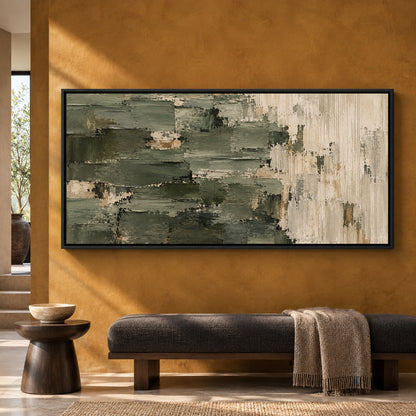 Sage Green and Ivory Textured Abstract Canvas Art