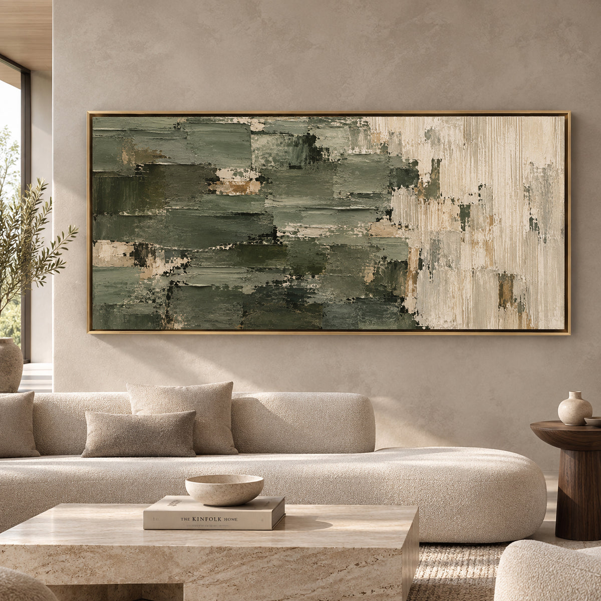 Sage Green and Ivory Textured Abstract Canvas Art