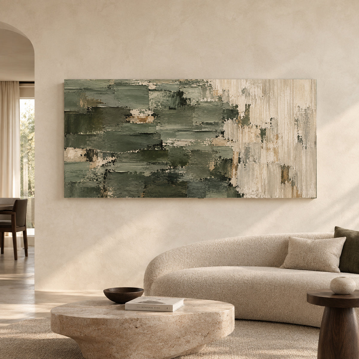 Sage Green and Ivory Textured Abstract Canvas Art