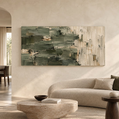 Sage Green and Ivory Textured Abstract Canvas Art