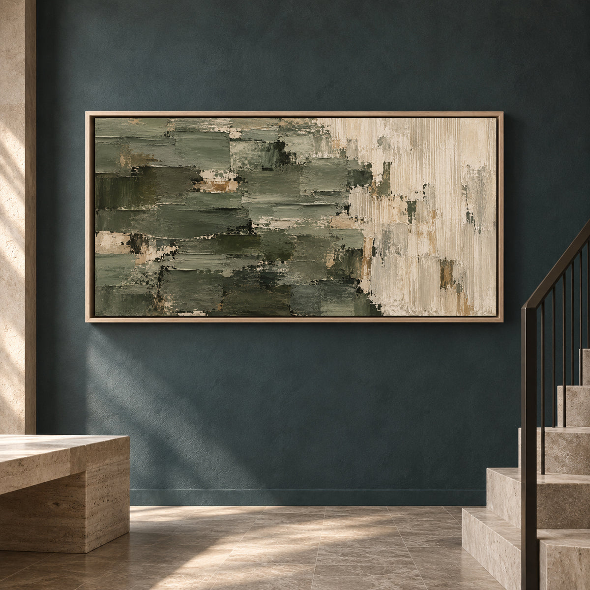 Sage Green and Ivory Textured Abstract Canvas Art