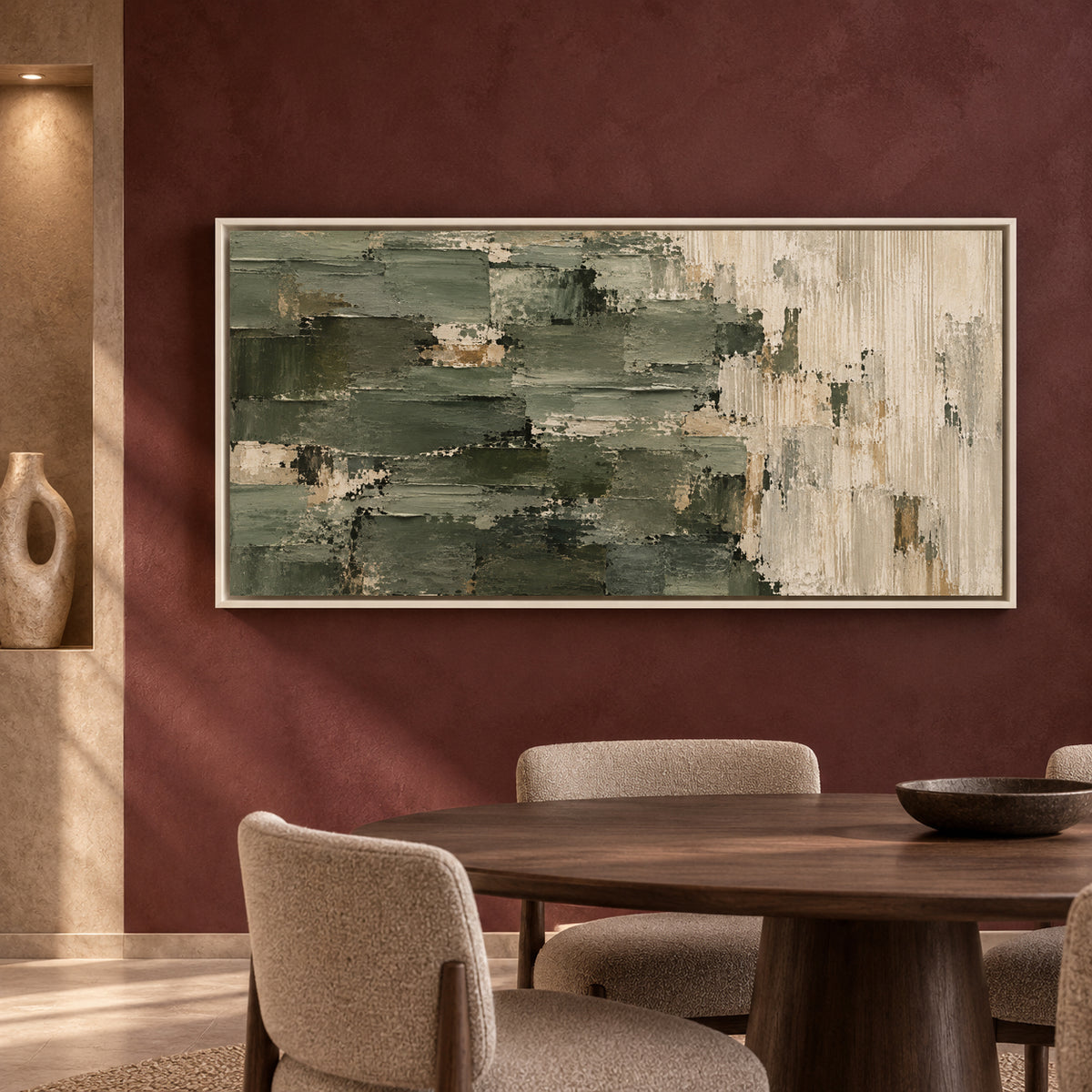 Sage Green and Ivory Textured Abstract Canvas Art