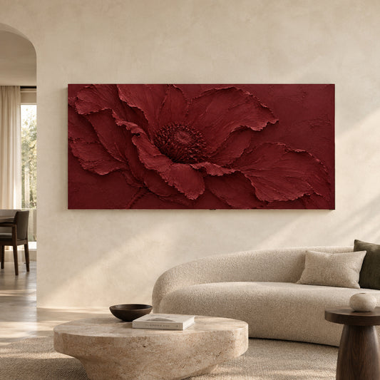 Burgundy Floral Textured Canvas Art with Sculptural Petals