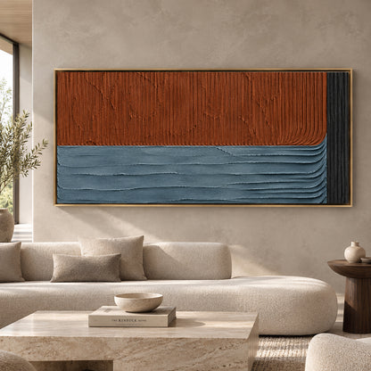 Terracotta and Slate Blue Textured Geometric Canvas Art