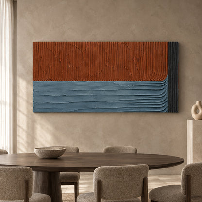 Terracotta and Slate Blue Textured Geometric Canvas Art