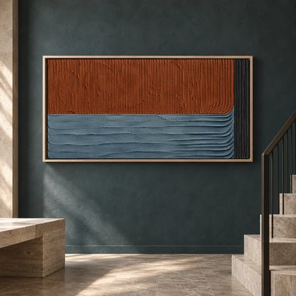 Terracotta and Slate Blue Textured Geometric Canvas Art