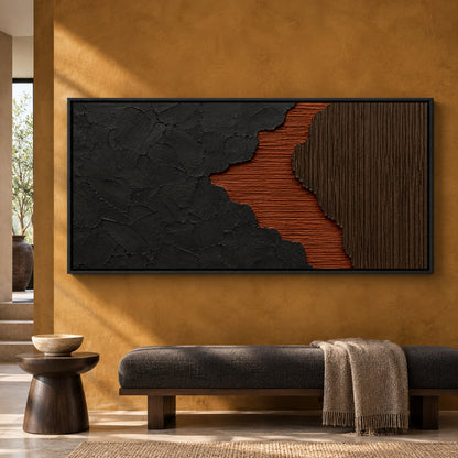Charcoal and Rust Textured Abstract Canvas Art