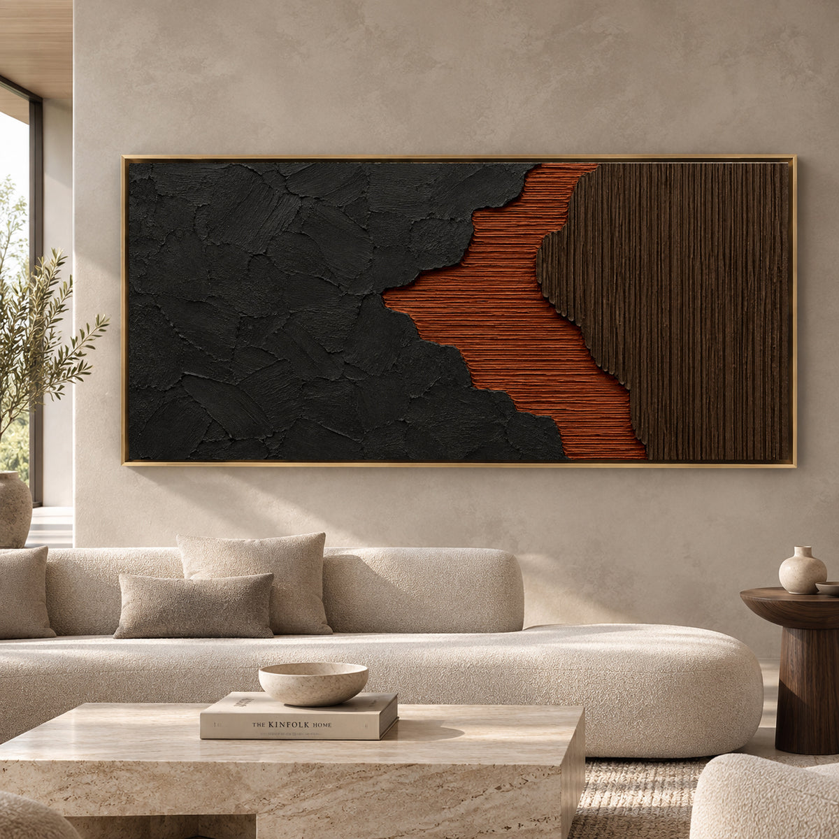 Charcoal and Rust Textured Abstract Canvas Art