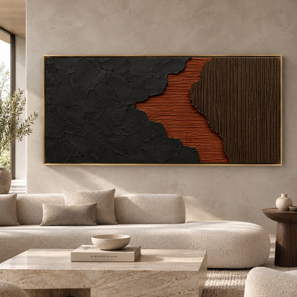 Charcoal and Rust Textured Abstract Canvas Art