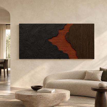 Charcoal and Rust Textured Abstract Canvas Art