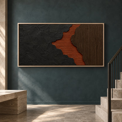 Charcoal and Rust Textured Abstract Canvas Art