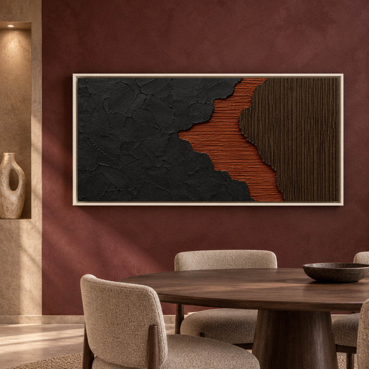 Charcoal and Rust Textured Abstract Canvas Art