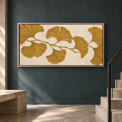 Golden Ginkgo Leaves Textured Botanical Canvas Art