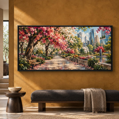Blooming City Garden Panoramic Canvas Art