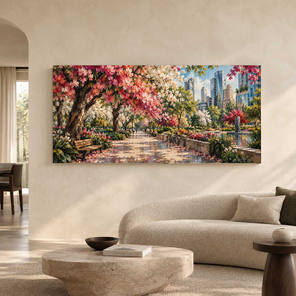 Blooming City Garden Panoramic Canvas Art