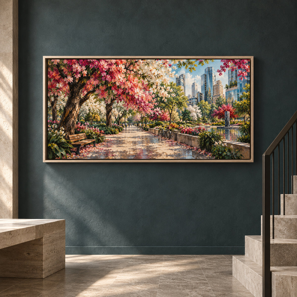 Blooming City Garden Panoramic Canvas Art