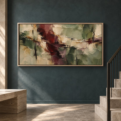 Sage and Burgundy Textured Abstract Panoramic Canvas Art