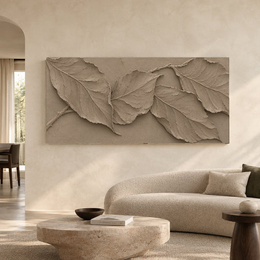 Monochrome Taupe Botanical Relief Panoramic Canvas Art