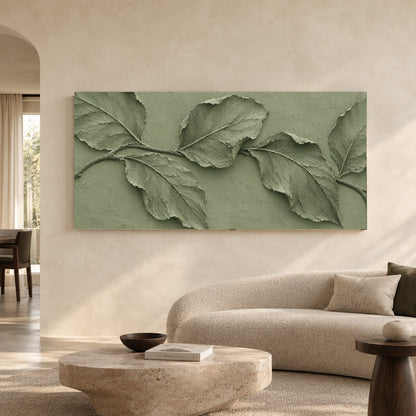 Sage Green Botanical Relief Panoramic Canvas Art