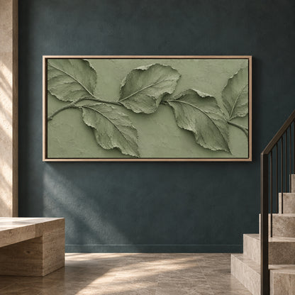 Sage Green Botanical Relief Panoramic Canvas Art
