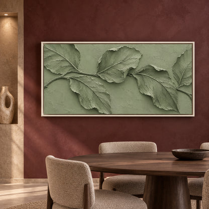 Sage Green Botanical Relief Panoramic Canvas Art