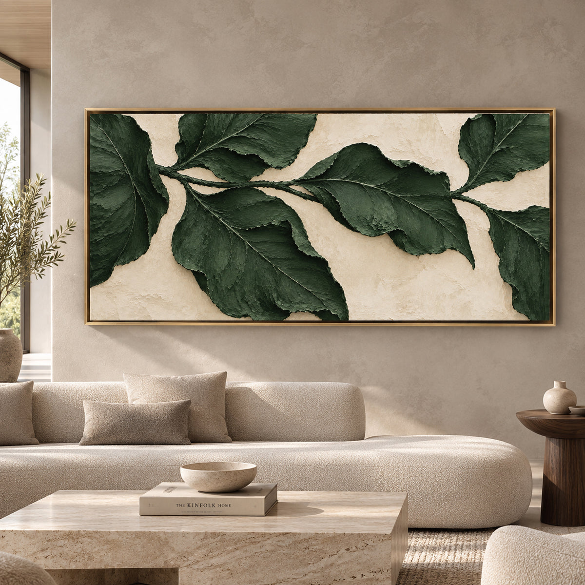 Forest Green Botanical Relief Panoramic Textured Canvas Art