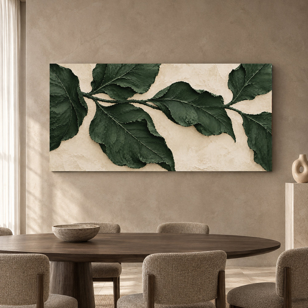 Forest Green Botanical Relief Panoramic Textured Canvas Art