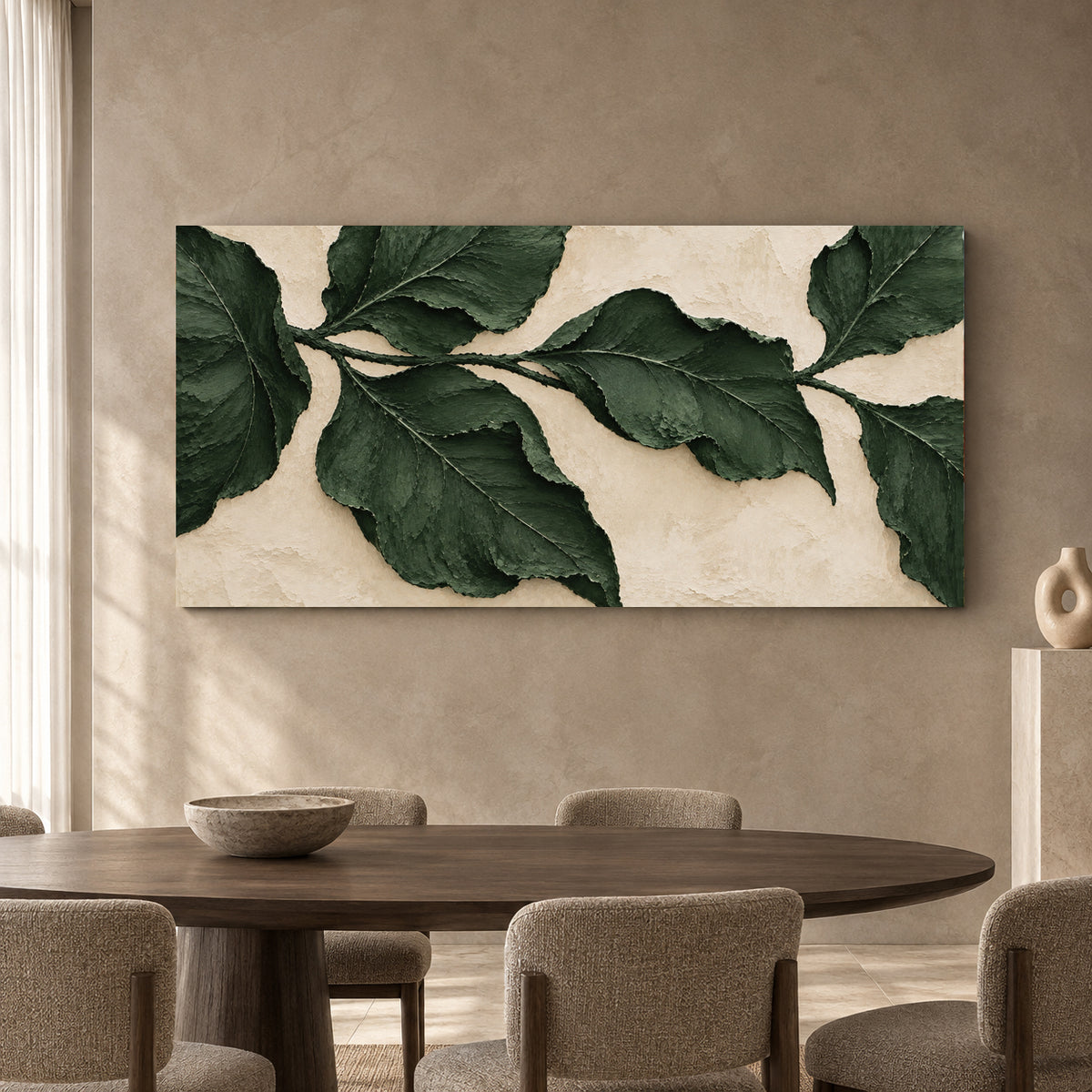 Forest Green Botanical Relief Panoramic Textured Canvas Art