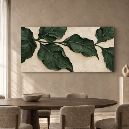 Forest Green Botanical Relief Panoramic Textured Canvas Art