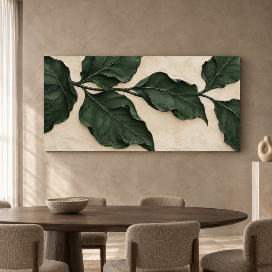 Forest Green Botanical Relief Panoramic Textured Canvas Art