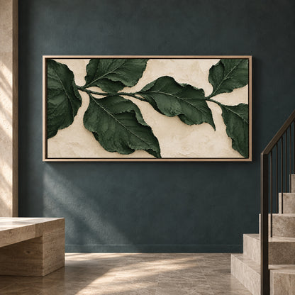Forest Green Botanical Relief Panoramic Textured Canvas Art