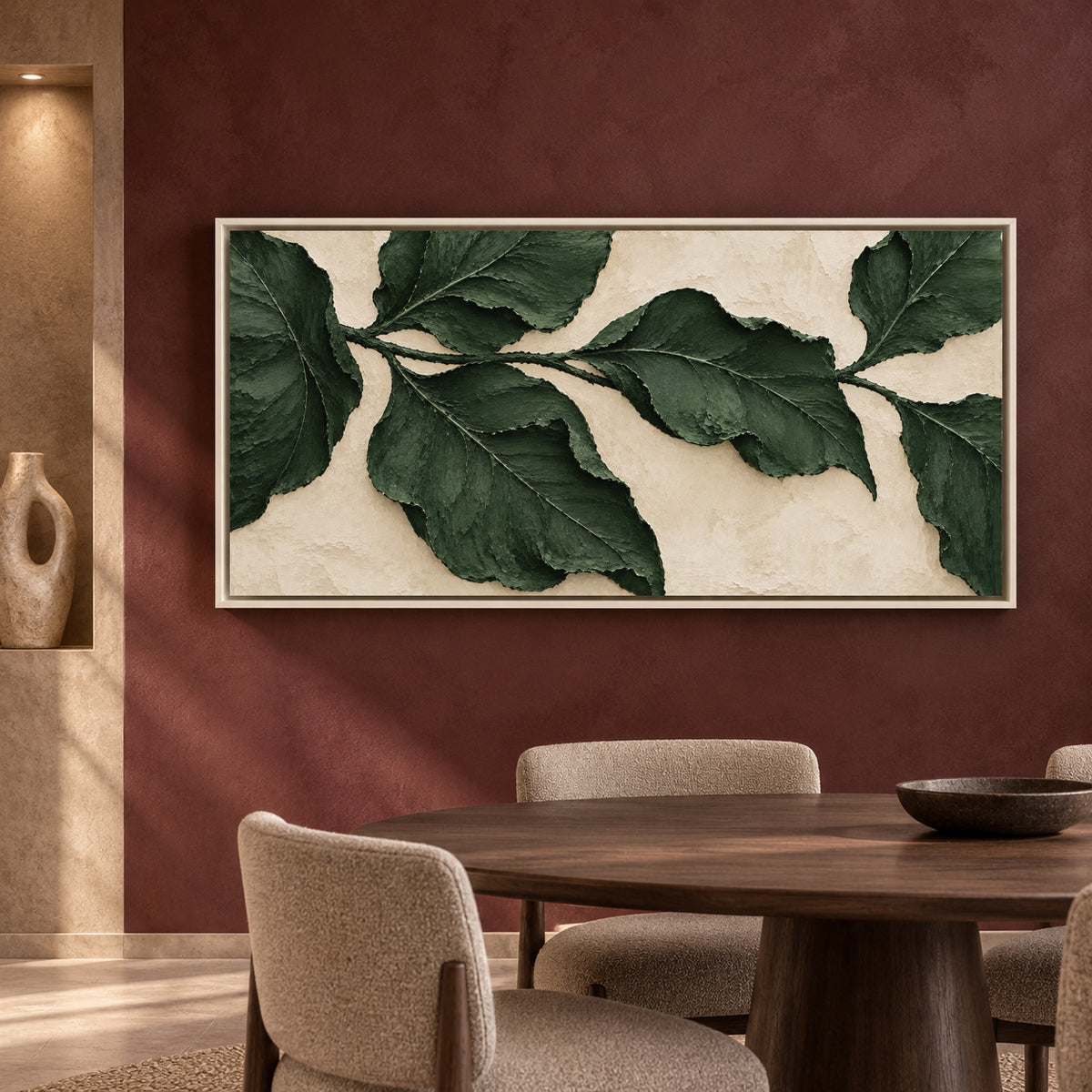 Forest Green Botanical Relief Panoramic Textured Canvas Art