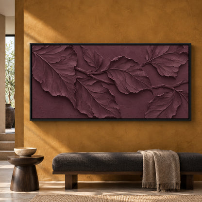 Deep Plum Botanical Relief Panoramic Textured Canvas Art