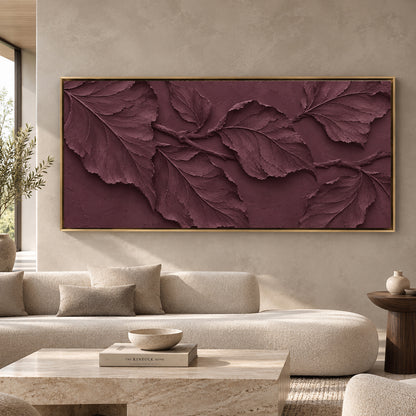 Deep Plum Botanical Relief Panoramic Textured Canvas Art