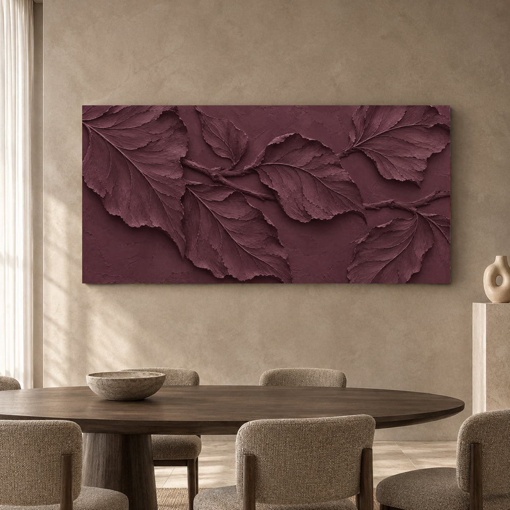 Deep Plum Botanical Relief Panoramic Textured Canvas Art