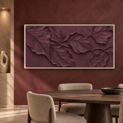 Deep Plum Botanical Relief Panoramic Textured Canvas Art