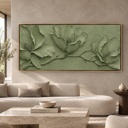 Sage Magnolia Relief Panoramic Textured Botanical Canvas Art