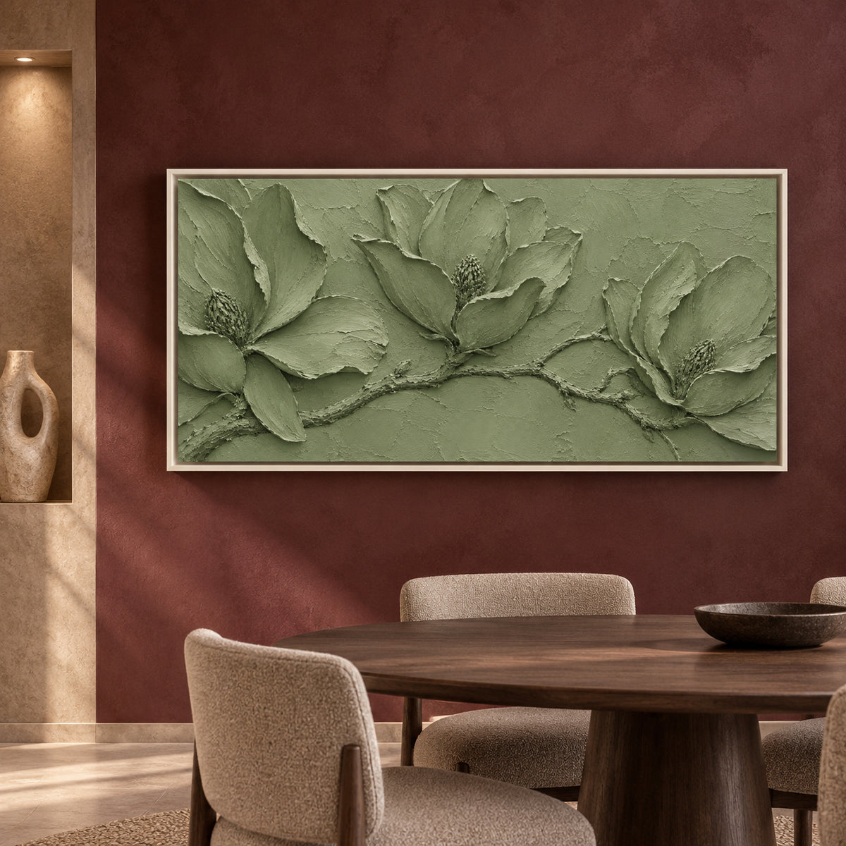 Sage Magnolia Relief Panoramic Textured Botanical Canvas Art