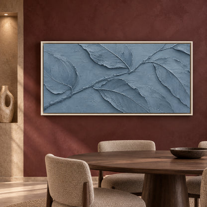 Dusty Blue Botanical Relief Panoramic Textured Canvas Art