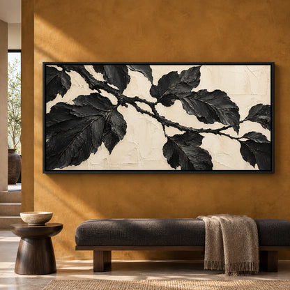 Black Botanical Branch Panoramic Textured Canvas Art