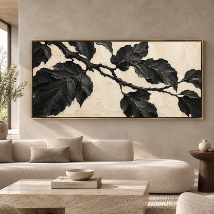 Black Botanical Branch Panoramic Textured Canvas Art