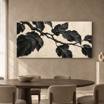 Black Botanical Branch Panoramic Textured Canvas Art
