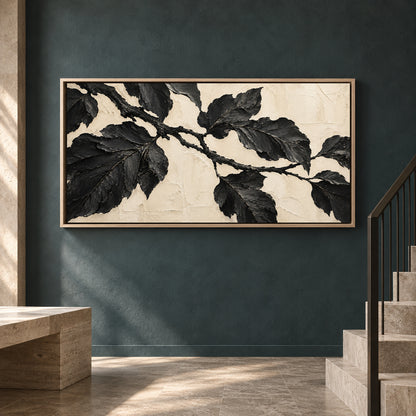 Black Botanical Branch Panoramic Textured Canvas Art